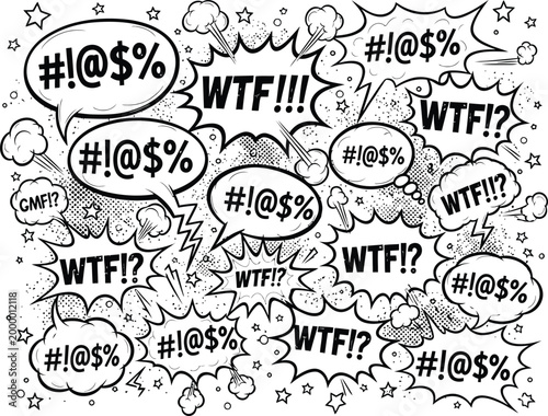 Tableau sur toile Chaotic speech bubbles and exclamations a hand drawn expression of confusion