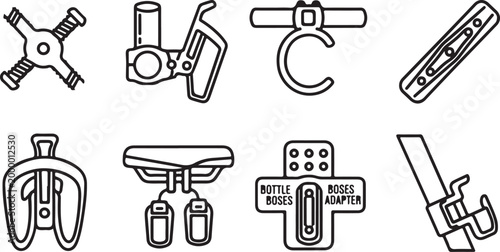 Black line icons set of kitchen utensils and appliances Vector