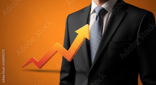 Body Turning Toward Upward Trend Arrow. Symbolic representation of recognizing and responding to positive business trends