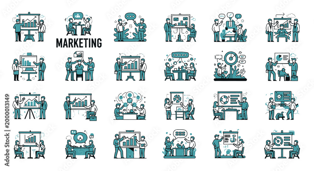 Obraz premium Business marketing and data analysis presentation icons set