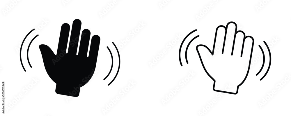 Fototapeta premium Waving hand icon set. Hand icon is ideal for hello, bye hand, welcome, goodbye, gesture. Waving hand gesture icon vector. greeting, farewell symbol. vector illustration isolated on white background.