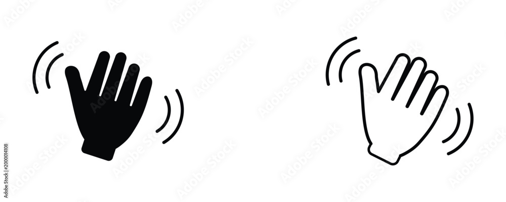 Obraz premium waving hand icon set. hello sign. goodbye symbol. goodbye gesture sign for web site mobile app. Icon set showing hand gesture symbols in solid and outline styles for contactless interaction.