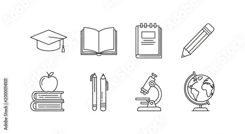 Educational icons graduation cap books pencil globe and microscope