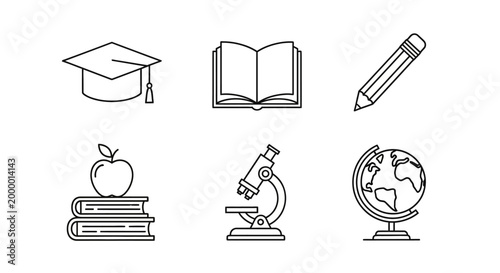 Educational icons graduation cap book pencil apple microscope globe
