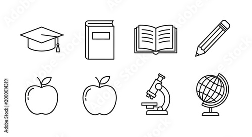 Educational icons representing learning and knowledge with outline style