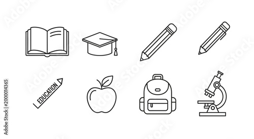 Educational icons representing learning tools and academic concepts in vector format