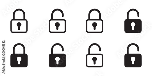 Collection of padlock icons with keyhole symbols in outline and solid styles for web security interface.