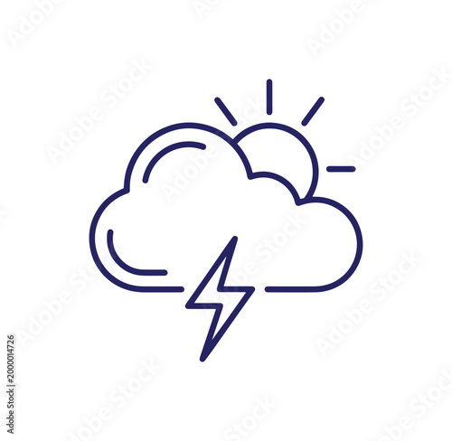 Thunderstorm cloud with sun and lightning bolt icon