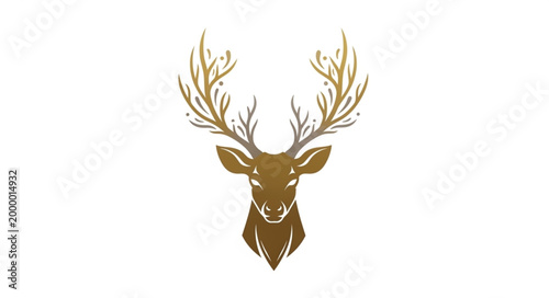 Elegant Deer Head Silhouette with Golden Antlers.