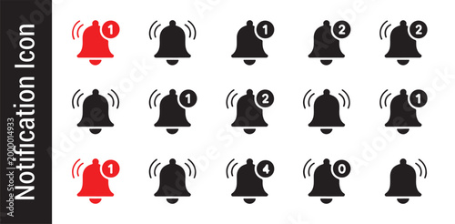 Bell notification icons red and black for app ui design vector illustration.