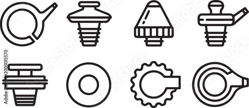 Set of simple black line icons for plumbing tools and hardware Vector