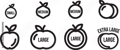 Black vector icons set of donut sizes small medium large extra large Vector