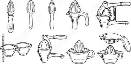 Set of vintage black and white line drawings of teapots and cups Vector
