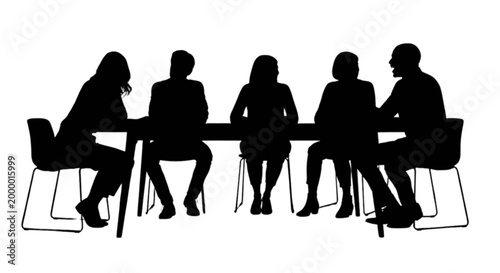 Silhouettes of people sitting in a meeting isolated on transparent background, Vector