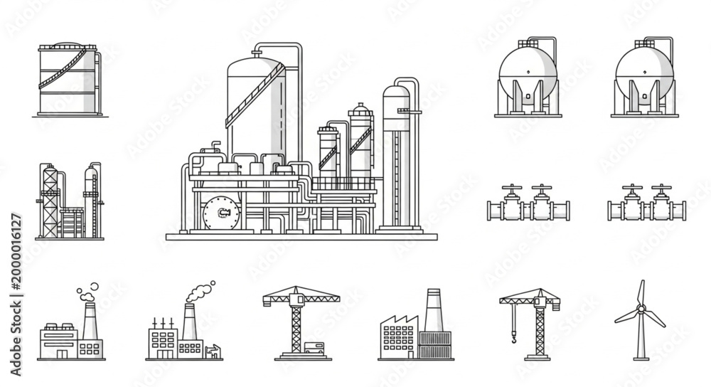 Obraz premium Industrial factory and plant illustrations collection.