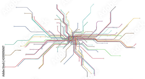 Abstract metro map colored lines in perspective for city transportation navigation. Subway or railway public transit network vector illustration