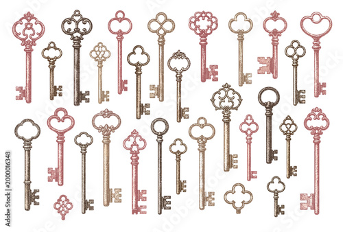 Quadro em tela Collection of antique and modern keys.