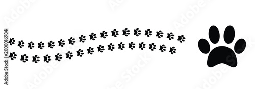Footprint dog pet. Black and white dog paw vector icon used for pet industry logo and pet branding. Abstract dog paw pattern on white background.