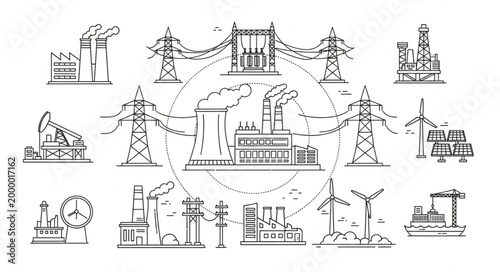 Industrial energy infrastructure network illustration.