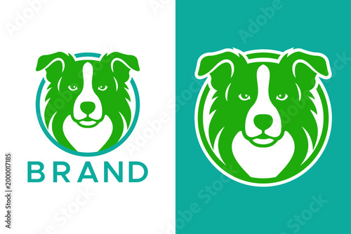 Modern Green Border Collie Dog Head Logo Vector Illustration - Circular Mascot Emblem Design for Pet Shop, Vet Clinic or Animal Training