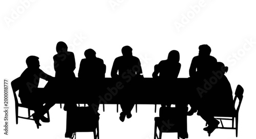Silhouette people meeting around table isolated on transparent background, Vector