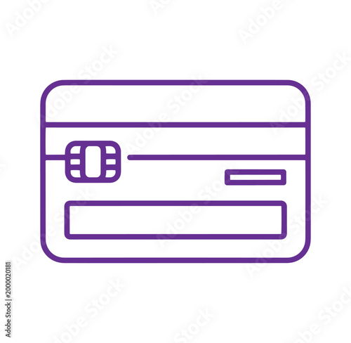 Simple credit card icon with chip and magnetic stripe line art outline