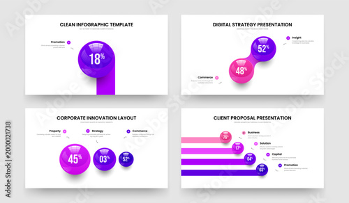 Visual Performance One Two Three Four Step Diagram Slide Layout Vector Illustration Set. Minimalist Campaign 1 2 3 4 Element Graph Presentation Design Bundle.