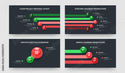 Corporate Showcase 4 5 2 3 Option Infographic Presentation Layout Bundle. Business Analysis Four Five Two Three Step Graph Slideshow Template Vector Illustration Collection.