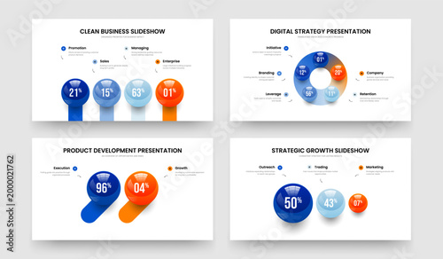 Corporate Development 4 5 2 3 Element Graph Presentation Layout Collection. Science Launch Four Five Two Three Option Infographic Slideshow Template Vector Illustration Bundle.