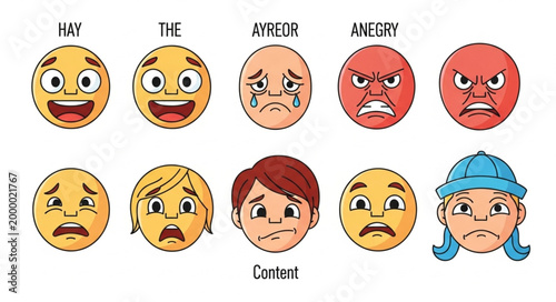 Emotions faces with expressions.