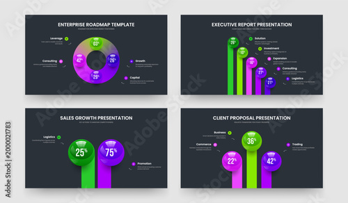 Minimalist Plan Four Five Two Three Element Diagram Slide Design Vector Illustration Collection. Clean Analysis 4 5 2 3 Option Infographic Slideshow Layout Bundle.