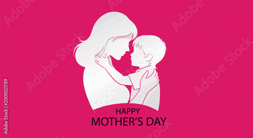 Mother and child silhouette with text happy mother s day greeting