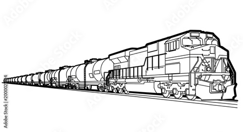 Freight train with multiple tank cars on tracks.