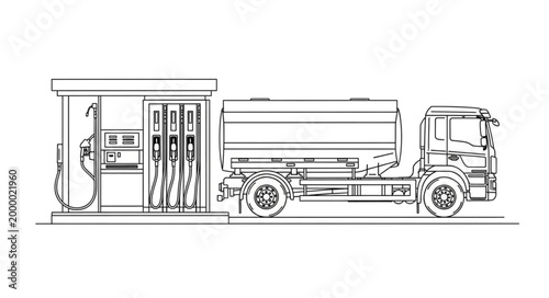 Fuel truck at a gas station for refueling illustration.