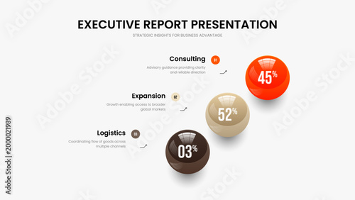 Enterprise Analysis Frame Template Vector Illustration. Business Review Three Element Diagram Slideshow Layout. Elegant Forecast 3 Step Chart Slide Design.