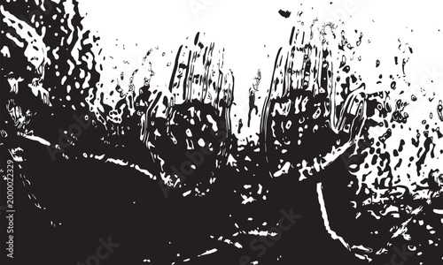A gritty abstract grunge background featuring a black ink splat with spray drips and liquid paint stains on a two hands showing meaning grace full vector texture design