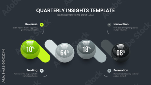 Corporate Overview Slide Template Vector Illustration. Financial Planning 4 Step Chart Frame Design. Minimal Development Four Element Diagram Presentation Layout.