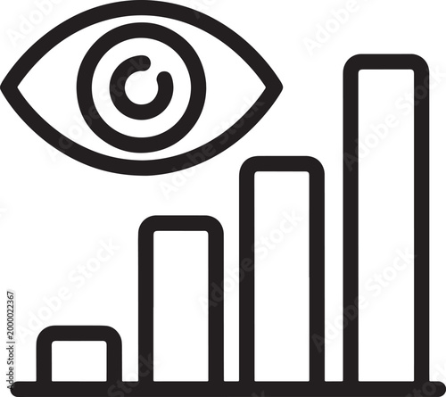 Eye watching bar chart with increasing vertical bars design illustration