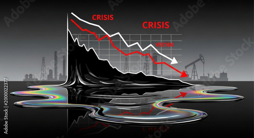 Oil price crisis graph showing decline and crisis.