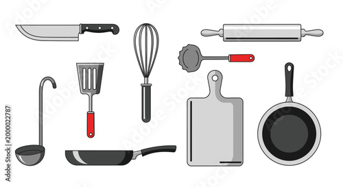 Collection of kitchen utensils isolated on white background vector illustration