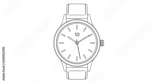 Minimalist wristwatch illustration with white watch face and strap on a white backdrop