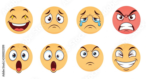 Emotions faces emoticons expressions.