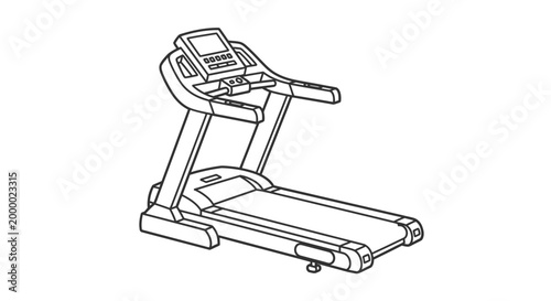 Treadmill exercise machine in outlined drawing style isolated on white