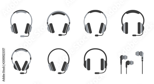 Headphones set illustration vector collection of audio devices isolated design
