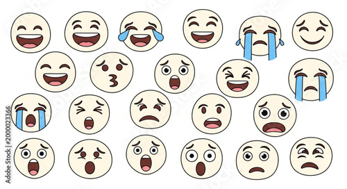 Emotions faces emoticons set.
