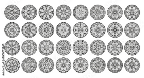 Fotografie Collection of thirty six abstract circular patterns with intricate details