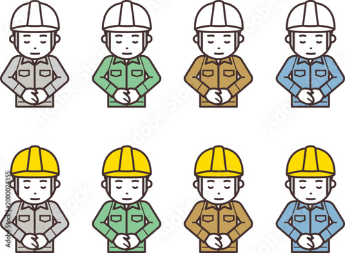 頭を下げるヘルメットと作業服を着用した男性のアイコン