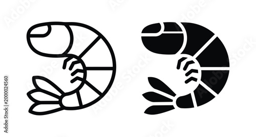 Vector illustration of shrimp icons in black and white