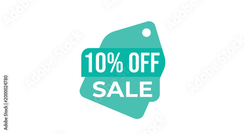 Sale tag with 10 off text turquoise and white