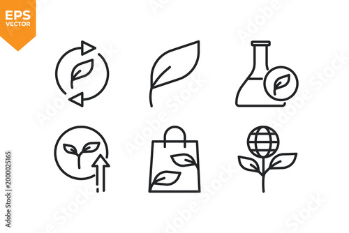 Set of line icons related to Plants, Leaf, Green Energy. Vector illustration.